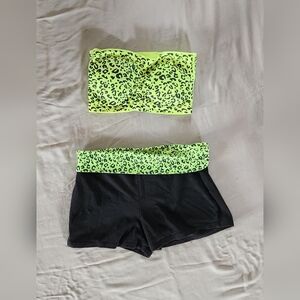 Sofra Neon Yellow Leopard Print Bandeau And Crop Top (Urban Rose)